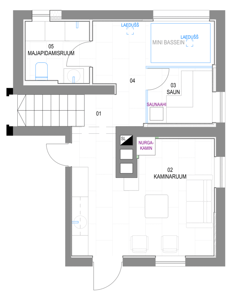 Stuudio Spatium, Saun, Korruseplaan, Eskiis